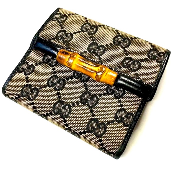 GUCCI BAMBOO GUCCISSIMA GG CANVAS LEATHER WALLET Vintage - Picture 1 of 12